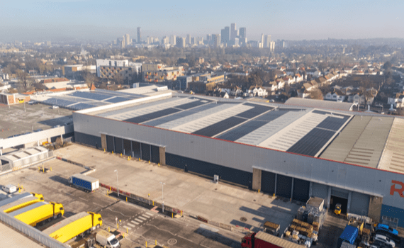 Aerial view of SEGRO Park Croydon units A2 & A4, showcasing roof and façade refurbishments via drone inspection