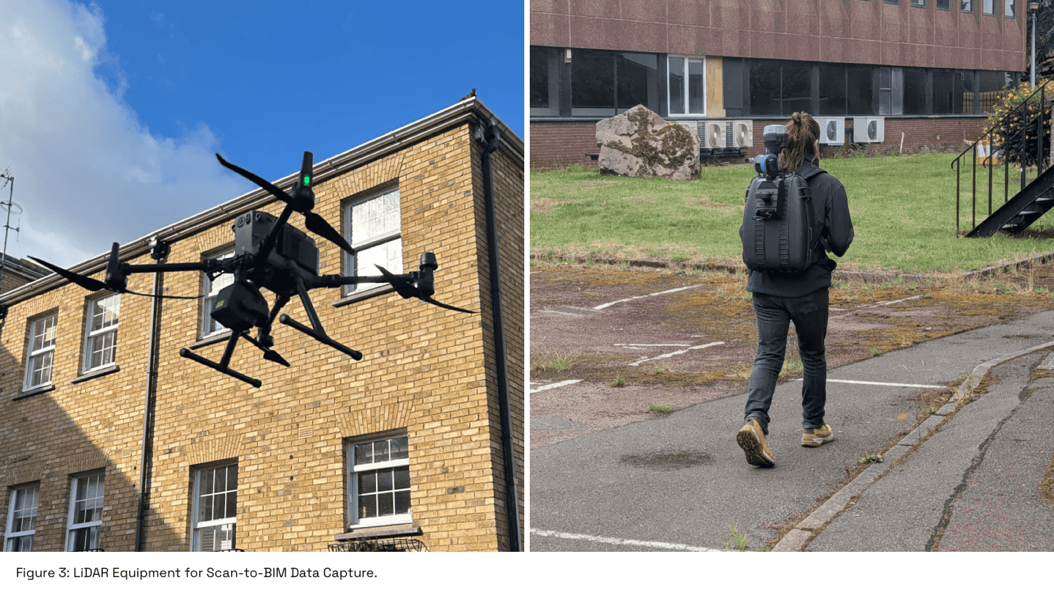 DJI M350 RTK drone with Zenmuse L2 LiDAR scanner and Emesent Hovermap STX for Scan-to-BIM data capture.
