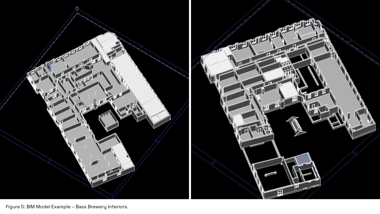 BIM model of Bass Brewery interiors and floor plan created from point cloud data for Scan-to-BIM.