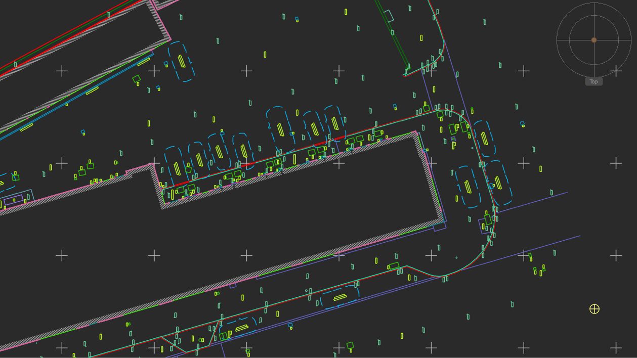 CAD drawing of Southborough Terrace within AutoCAD environment, derived from UAV point cloud data and scaled for precise architectural and survey applications.