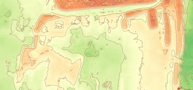 Digital Terrain Model showing elevation variation across a field generated from UAV topographic survey data.