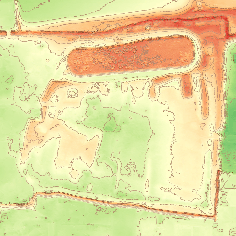Digital Terrain Model showing elevation variation across a field generated from UAV topographic survey data.