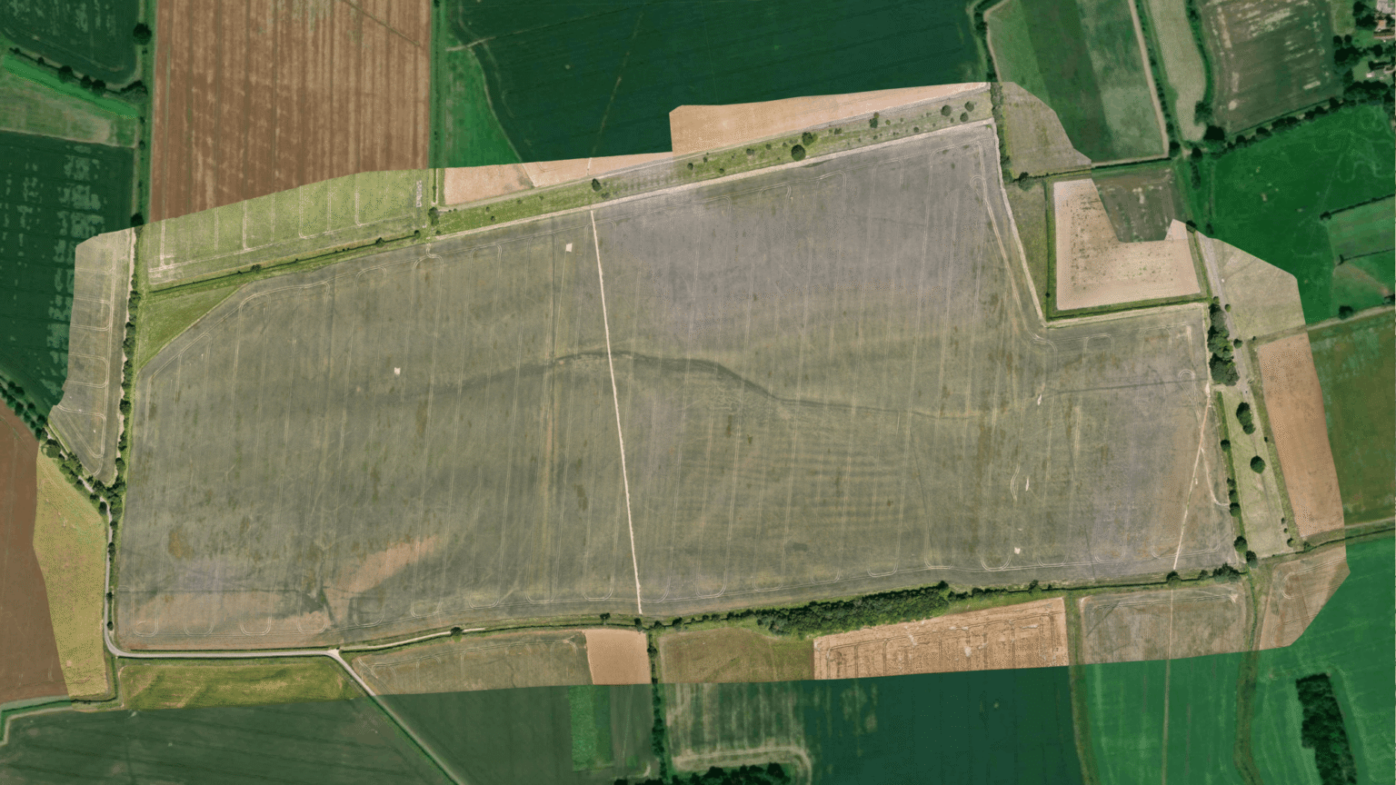 Georeferenced RGB orthomosaic generated from UAV mapping imagery showing a surveyed field area at 3.5 cm ground sampling distance.