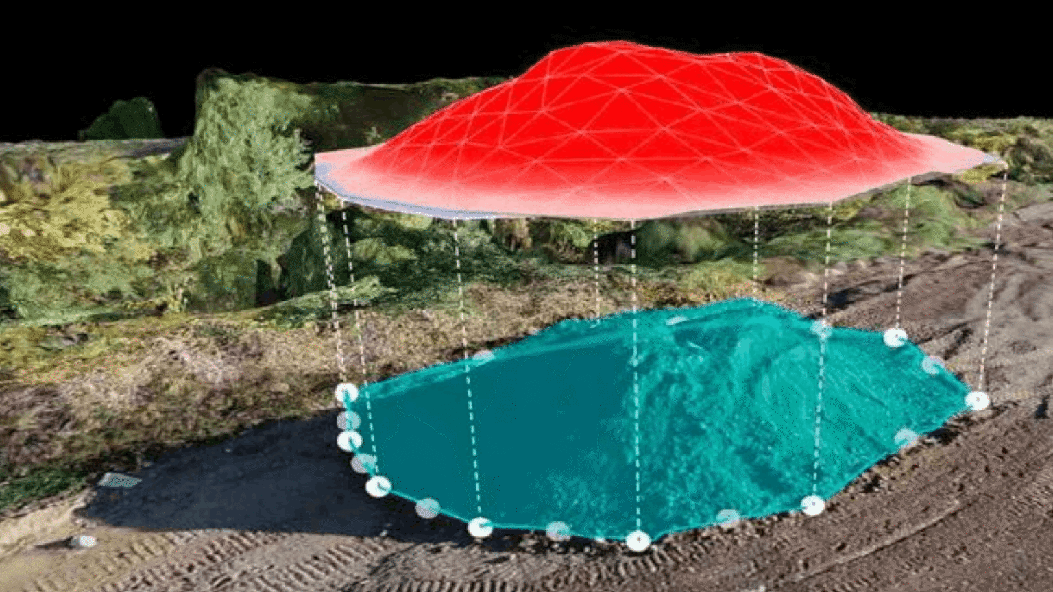 UAV survey cut and fill analysis showing stockpile volume assessment and elevation differences.