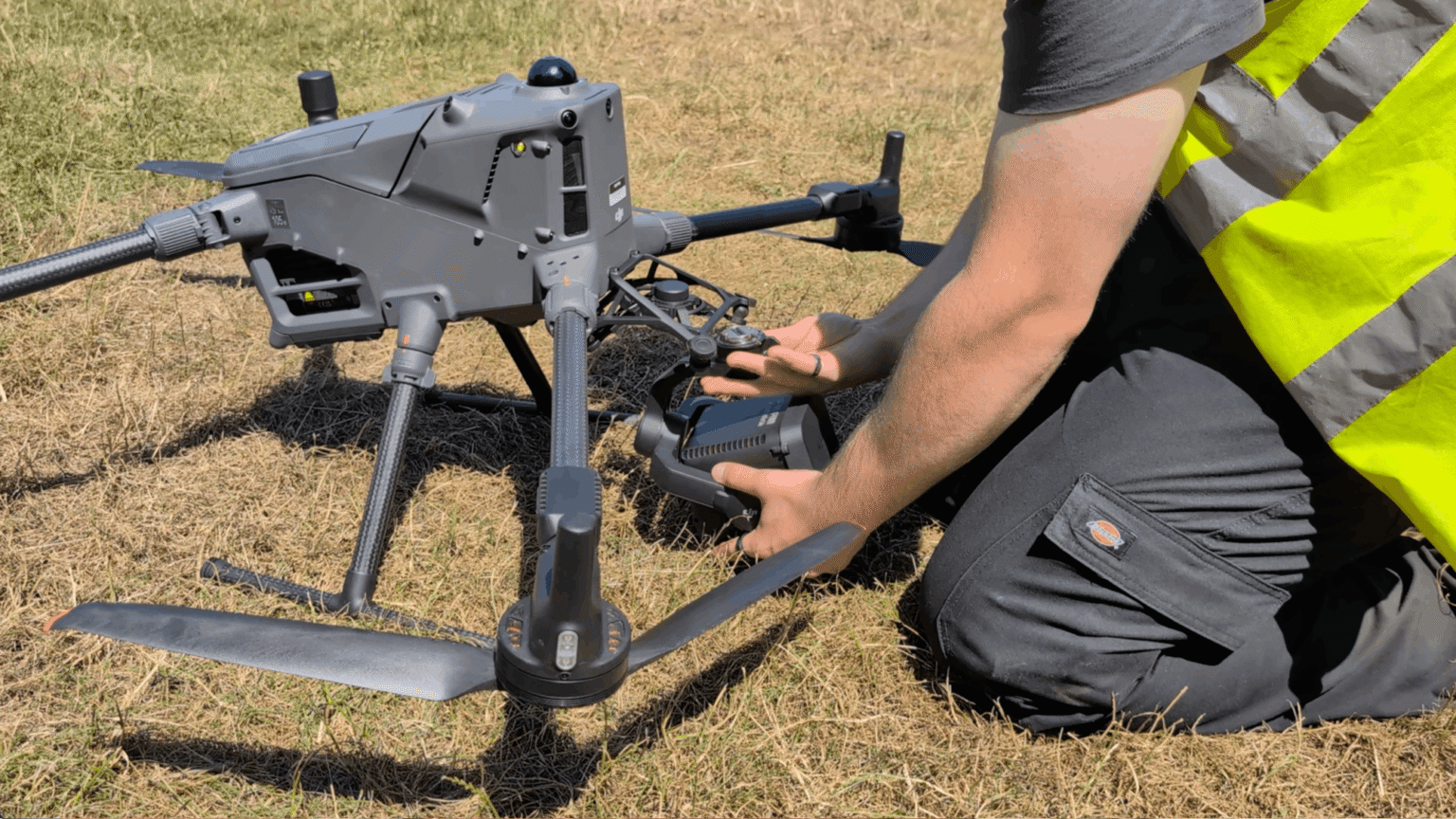 UAV LiDAR survey platform equipped with a LiDAR sensor during field data capture for topographic mapping.
