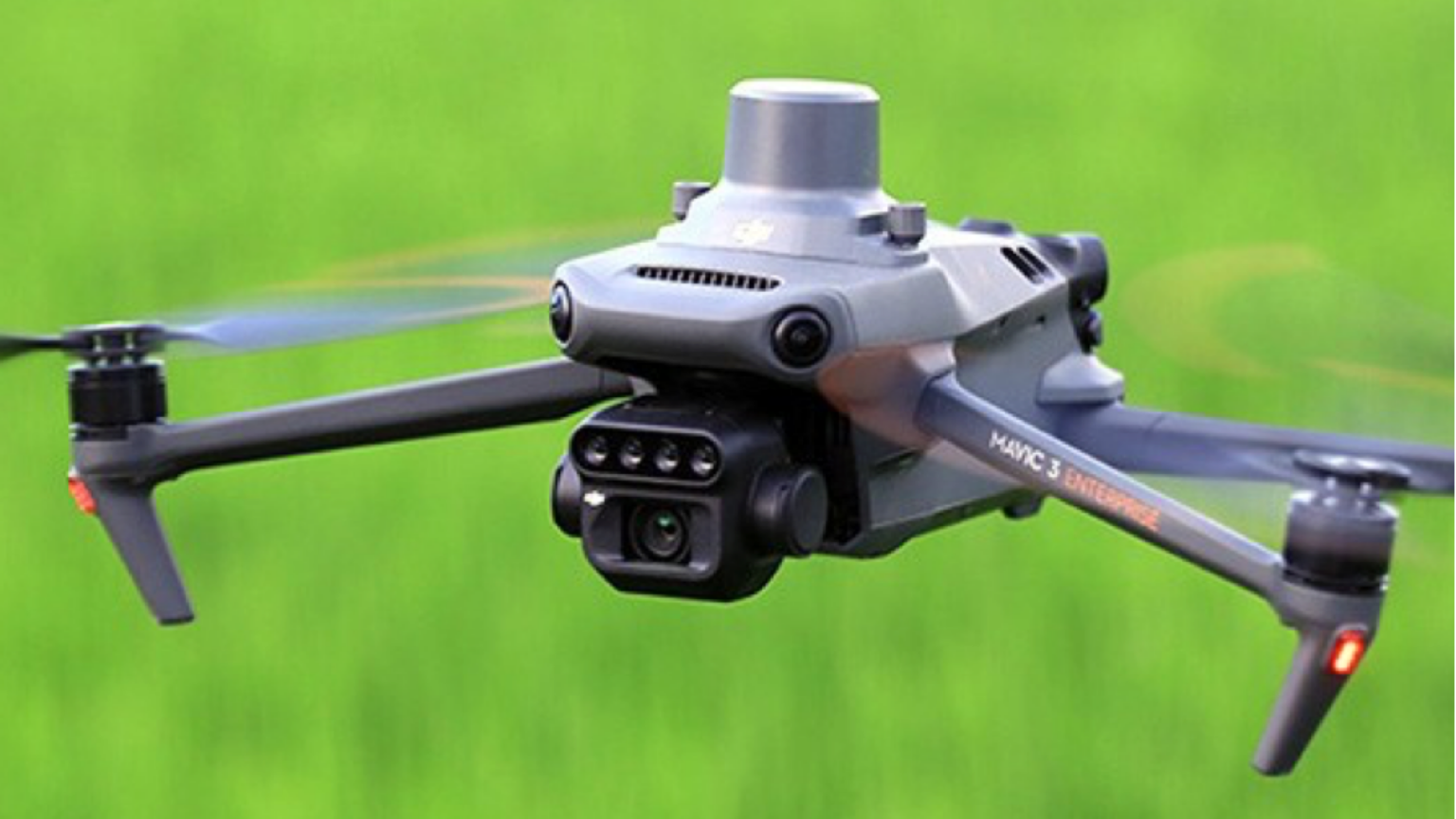 DJI Mavic 3 Enterprise drone flying during an RTK-enabled UAV mapping survey.