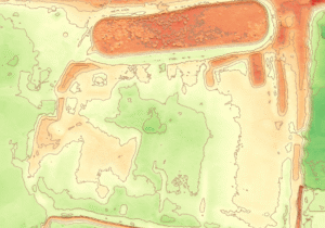 Digital Terrain Model showing elevation variation across a field generated from UAV topographic survey data.